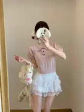 ドールカラーのツイストニット短袖Tシャツ【女性用・春夏・パフスリーブ】