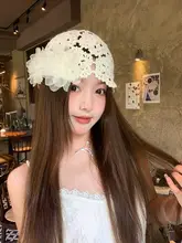 魅力的な花模様のニットキャップ【春夏用・手編み・透かしデザイン】