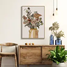 シンプルな花瓶と花の壁掛けアート【インテリア・レトロデザイン】