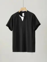 デュアルカラーのショートスリーブTシャツ【メンズ・接ぎ合わせ・夏用・襟デザイン】（セットアップ対応）