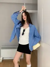 夏用UVカット ブルーストライプ長袖シャツ【通勤・ゆったり・カラーコントラスト】