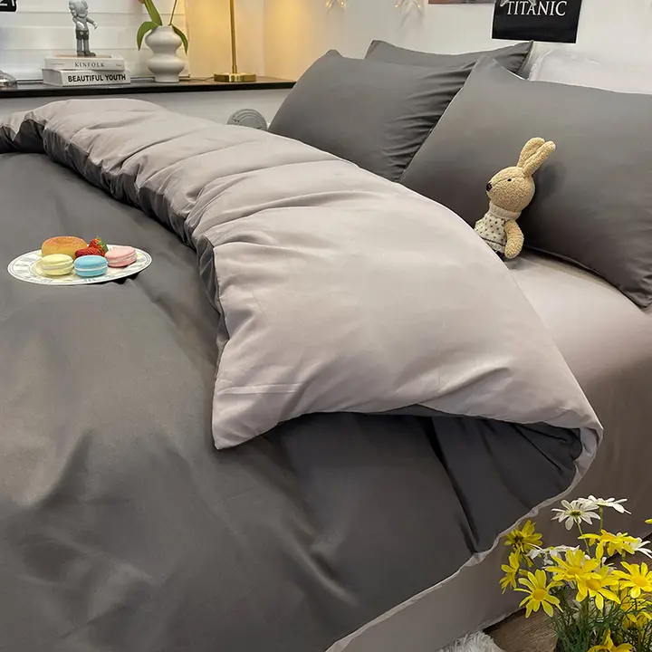 春秋用水洗いコットン4点セット【学生用・シングルベッド用・カバーとシーツ付き】