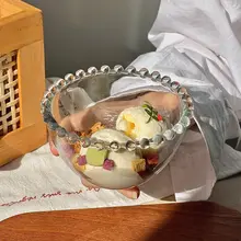 美しいデザインのガラス製オートミールヨーグルトボウル【パールエッジ・アイスクリーム・フルーツ  サラダ用】