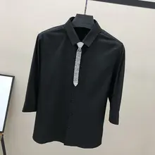 白色七分袖シャツ【シンプルデザイン・メンズ・フィット感】