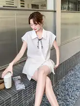 米白色の軽量カジュアル半袖シャツ【女性用・細見えデザイン・ショートパンツ・夏用】（セットアップ対応）