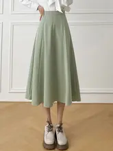 春用 ハイウエスト Aラインスカート【ミディ丈・ビジネス・ティアードデザイン】