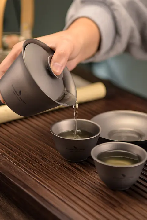 純チタン製 ダブルウォール ティーカップ【防熱・携帯用・アウトドア・茶具】