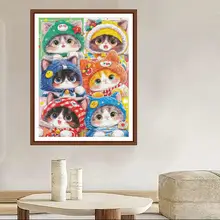 可愛い猫デザインの縦型クロスステッチ刺繍【リビング・ダイニング用】