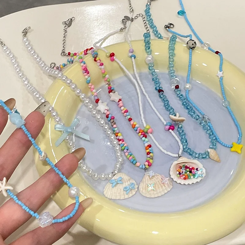 ビーズと貝殻のネックレス：夏の海辺リゾート風デザインで作る簡単なアクセサリー作り方
