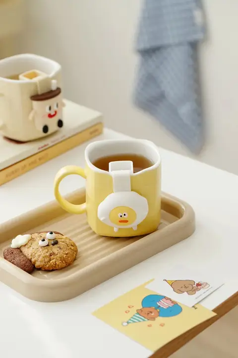 茶こし付きマグカップ【かわいいデザイン・陶器製・コーヒーやミルク用】