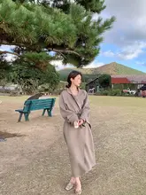 グレーのウールダブルフェイスコート【ロング丈・ゆったりシルエット・ベルト付き】
