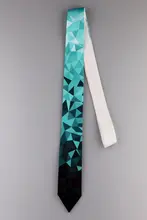 オリジナルデザインの青緑幾何学模様ネクタイ【ユニセックス・アートスタイル・カジュアル・ヴィンテージ】