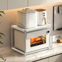 ステンレス製キッチン用電子レンジラック【電気炊飯器・エアフライヤー対応・一体型収納】