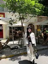 DbyDoi 白色ハイウエストパンツ【春秋用・ストレートシルエット・シンプルデザイン・フィット感アップ】