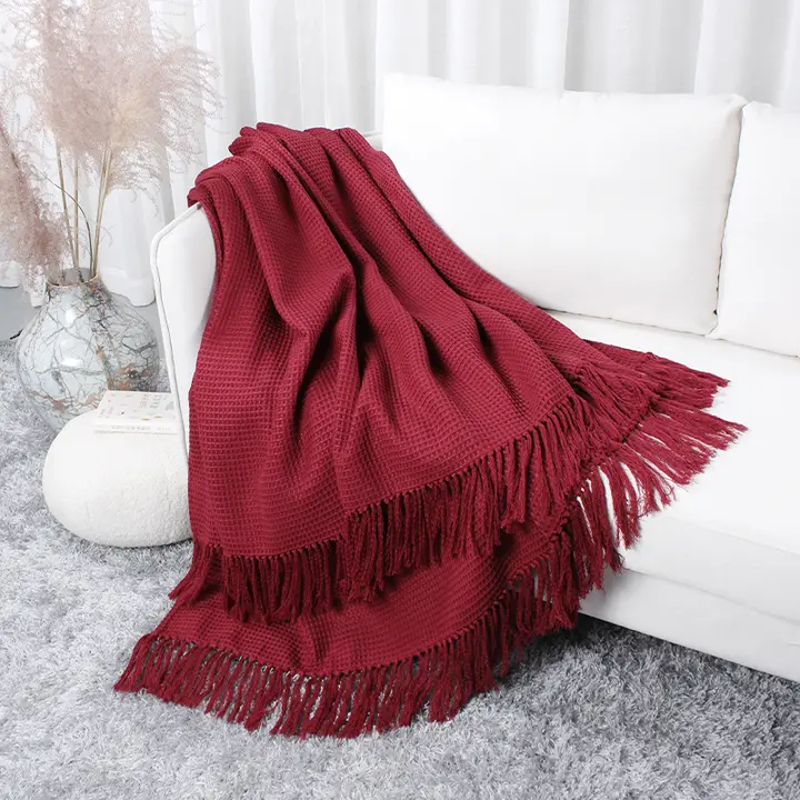 レッドベッドスロー 結婚用テールカバー【高級感・タッセル付き・ワインレッド】