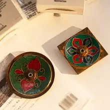 ネパール製 木製手描き蓮の花香炉【大直径・インテリア装飾用】