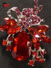 ルビー花デザインブローチ【高級感ある中国宮廷スタイル・スーツアクセサリー】