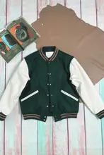 牛革製 メンズレトロスタイルジャケット【ゆったりサイズ・ベースボールジャケット・ウール混袖】