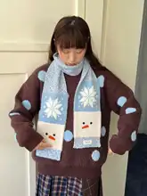 アイスランド風雪だるまデザインのニットスカーフ【秋冬用・保温・可愛い】