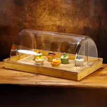 木製パン焼きトレイ透明カバー【防塵カバー・両側開閉・スイーツ用】