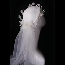 華やかな花冠付きベール【ブライダルアクセサリー・フォト撮影用】