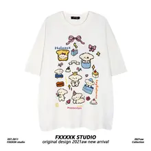 Tシャツ 半袖 ユニセックス ペア アメリカン風 甘辛MIX プレッピースタイル かわいい 犬柄プリント オーバーサイズ ルーズ カジュアル 「FXK」