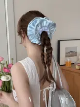 優雅なサテンリボンヘアゴム【ブルー・ブラック・バンスクリップ付き】