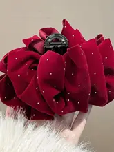 秋冬用 サテンバスタイプの大きなパールヘアクリップ【新年用・半分アップ・質感あるデザイン】
