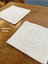 刺繍入りリネン製コースター【手作り・レトロレース・撮影用】