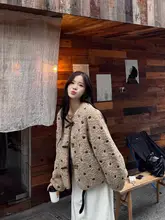 茶色ドット柄のショートアウター【両面着用可・エコファー・冬用】