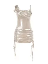 秋季新作 不規則デザイン キャミソールワンピース【光沢感のあるミニスカート】