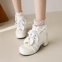 かわいい学生向けプリンセス風ロングブーツ【ロリータスタイル・冬用・ハイヒール】