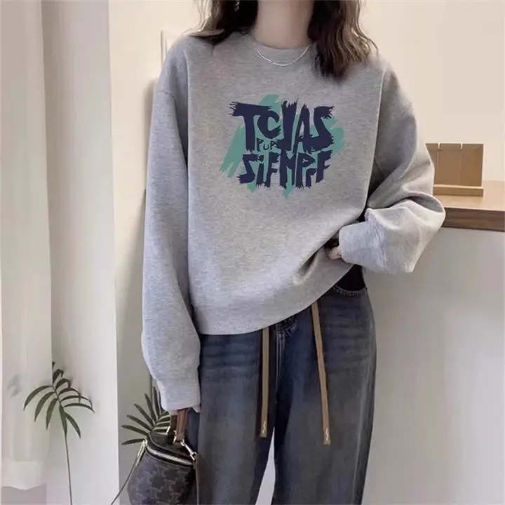 綿100% ラウンドネックショートスウェットシャツ【秋冬・カジュアル・ゆったりフィット・字母プリント】