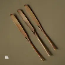 竹葉模様彫刻の高級茶さじ【マナモスアイボリー製・茶道用】