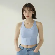 魚骨デザインの二合一ヨガタンクトップ【女性用・ワイドストラップ・フィット感・簡単コーデ】