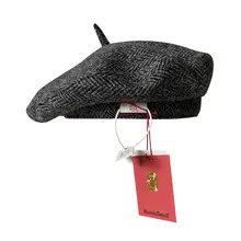 秋冬用 ハリスツイード 100%ウール ベレー帽【エレガントなハウンドトゥースデザイン・女性用】