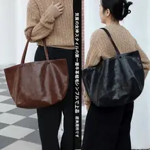 本革製 レディーストートバッグ【レトロ・シンプルデザイン・大容量・ショルダータイプ】