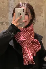 チェック柄マフラー【千鳥格子・カラー切り替え・フリンジ付き・冬用】