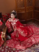 花嫁用 漢服【明制・刺繍・パール・赤色・結婚式】
（セットアップ対応）