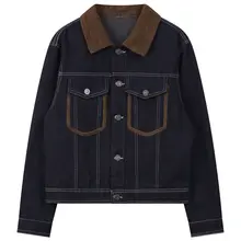 秋のヴィンテージ感漂うデニムジャケット【春用・ルーズフィット・長袖・パッチワークデザイン】