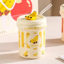 マグカップ セラミック ストロー付き 蓋付き かわいい 女性用 オフィス 家庭用 誕生日プレゼント