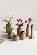 土色のビンテージ風陶器花瓶【水耕植物・デスクトップ装飾・リビング用】