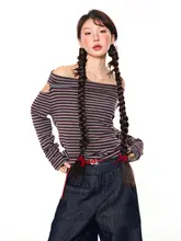 アメリカンスタイルのホットガールワンピースショルダー長袖Tシャツ女性用