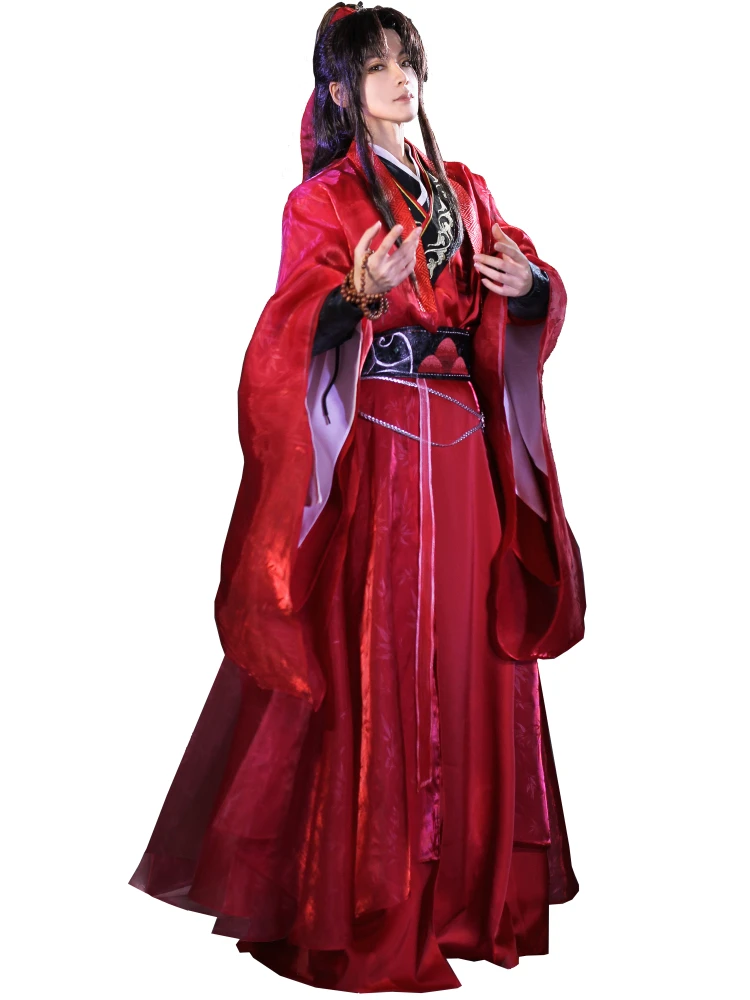 コナン コーデはファンタジー剣士スタイルの赤い衣装とウィッグセット