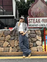 ユーズド風ワイドストレート工装パンツ【多ポケット・ユニセックス・ストリートスタイル】（セットアップ対応）