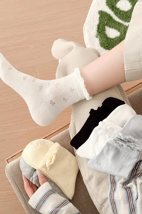 春夏用の薄手レース付きフットカバー【通気性・綿100%・吸汗・デイリーユース】