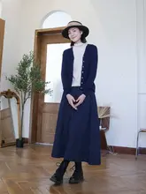 秋冬用コットンツイード半身スカート【Aライン・大きなドット・中長丈】（セットアップ対応）