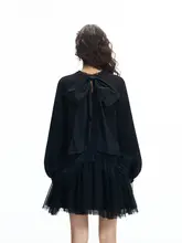 ラウンドネックのクラウンウサギプリントAラインドレス【レースの切り替え】（セットアップ対応）