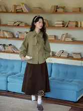 刺繍チェック柄のリボン付きブラウス【女性用・フレンチスタイル】