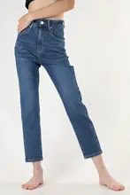 GPOD VGOZE レディース ハイウエスト スリムフィットデニムパンツ【ブルー・ストレート・小柄向け】